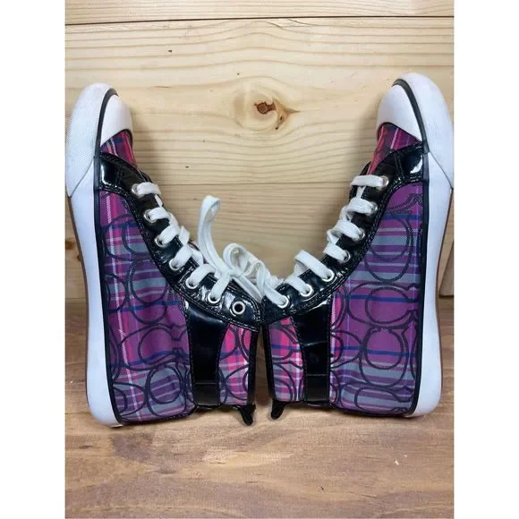 Coach Britney Women's Pink, Purple & Blue Monogram Hi Top Sneakers with Buckle A - Picture 7 of 12